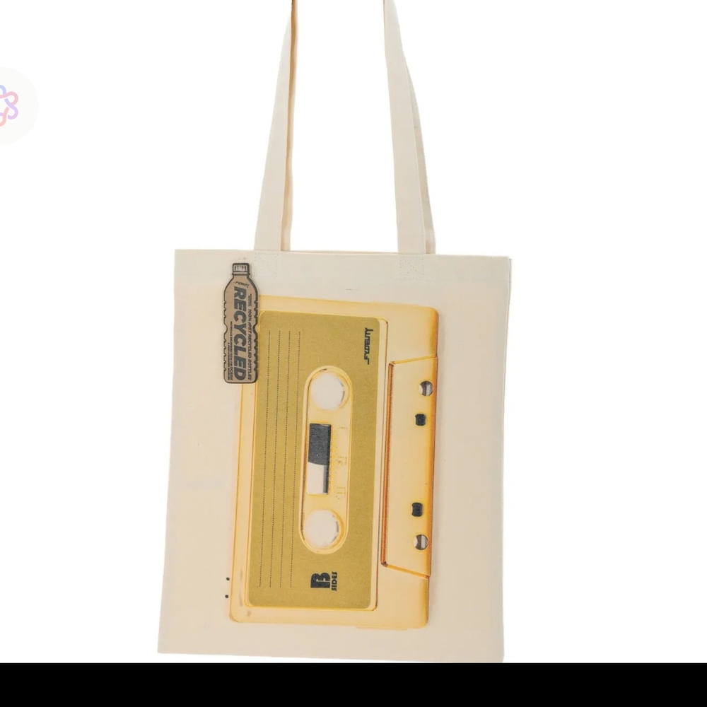 Retro Cassette Print Tote Bag